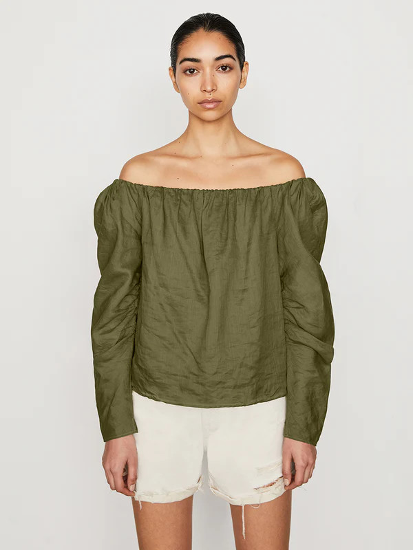 Off The Shoulder Billow Top -- Moss | Frame Denim