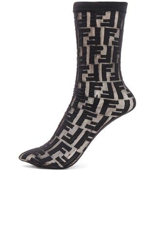 Fendi Logo Print Nylon Socks in Black | FWRD 