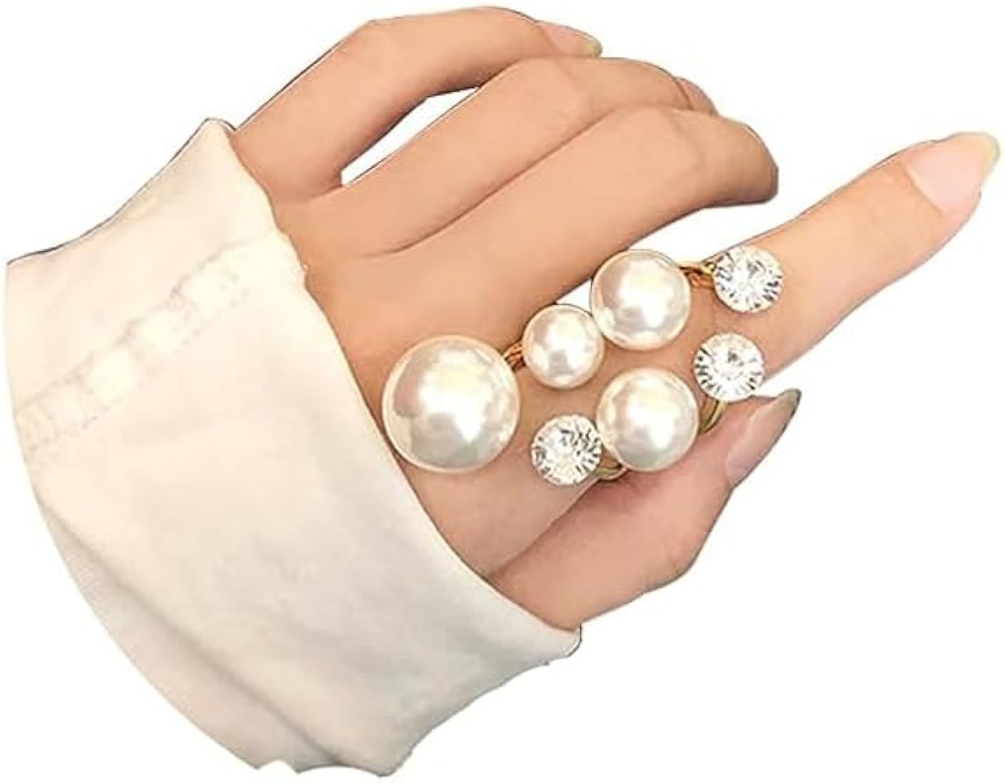 Cicod Vintage Pearl Ring Stacking Pearl Cluster Rings Adjustable Open Pearl Full Finger Ring Tren... | Amazon (US)