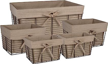 DII Farmhouse Vintage Storage Baskets with Liner, Assorted S/5, Taupe 5 Piece | Amazon (US)