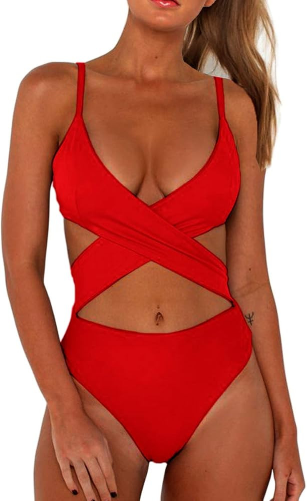 CHYRII Women's Sexy Criss Cross High Waisted Cut Out One Piece Monokini Swimsuit | Amazon (US)