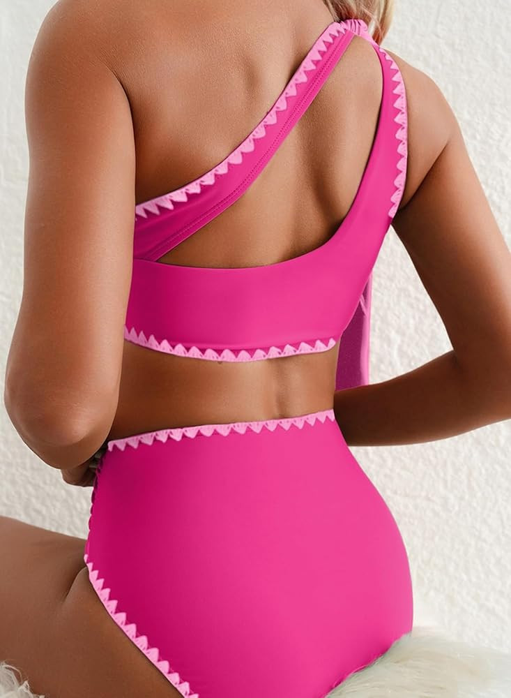 Herseas Women's One Bow Shoulder Bikini Sets 2 Piece Ruched Swimsuit Elegant Bathing Suit | Amazon (US)