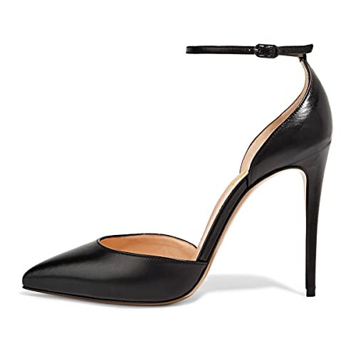 FSJ Women Sexy Ankle Strap Pumps Pointed Toe Stiletto High Heel D'Orsay Dress Shoes Size 9.5 Black Patent | Amazon (US)