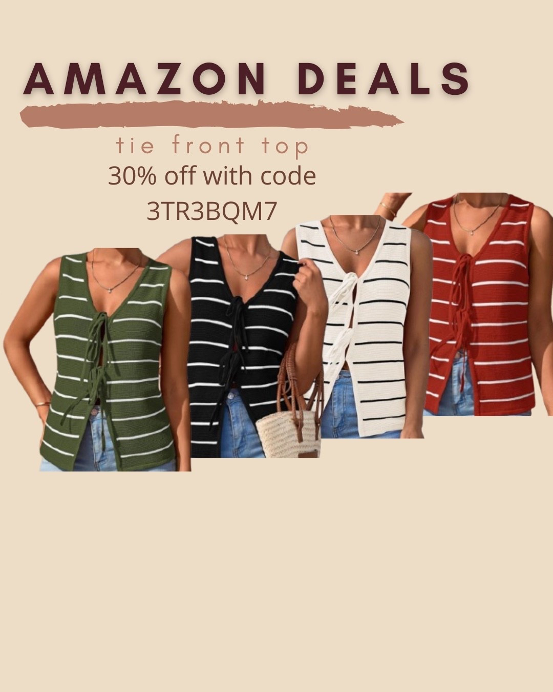 $14 ends 5/31
Amazon fashion
Amazon deals
Striped tank
Tie front top

#LTKSaleAlert