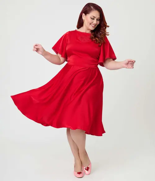 Unique Vintage Plus Size 1930s Swing Dress in Red Solid at Nordstrom, Size 4X | Nordstrom