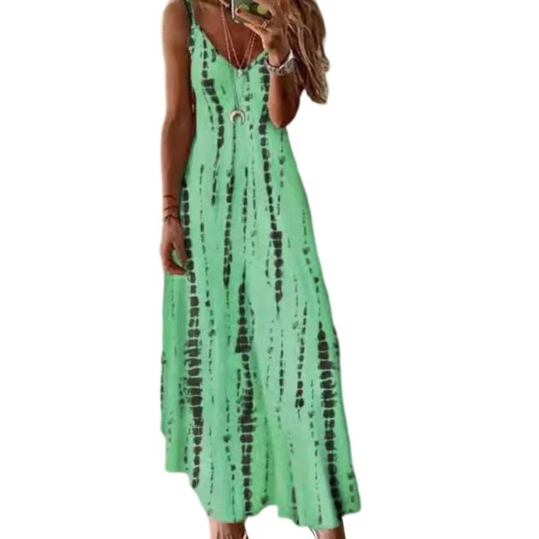 Lumento Beach Sun Dress for Womens Casual V Neck Loose Long Dress Tie Dye Flowy Pleated Dress Sum... | Walmart (US)