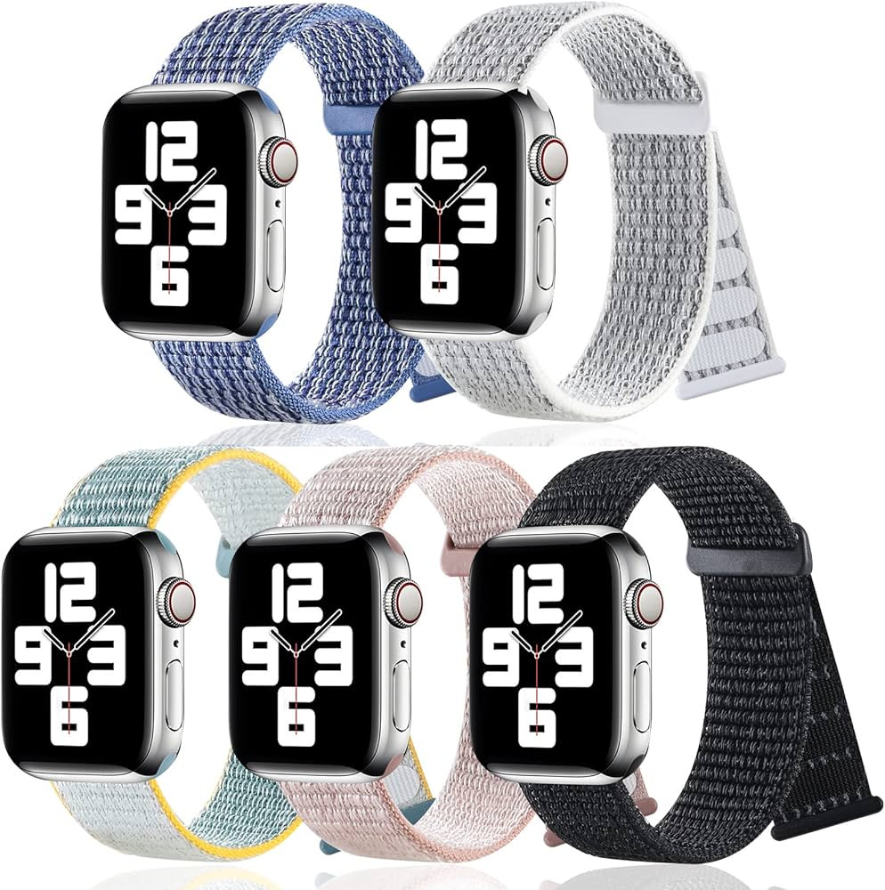 5 Pack Sports Bands Compatible with Apple Watch Band 42mm 44mm 45mm, Nylon Women Men Adjustable S... | Amazon (US)