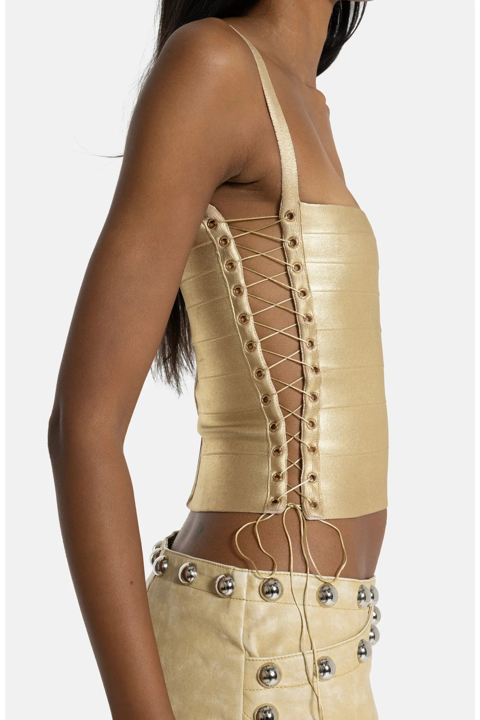 JADED LONDON Metallic Lace-Up Bandage Top (Women) | Nordstrom | Nordstrom