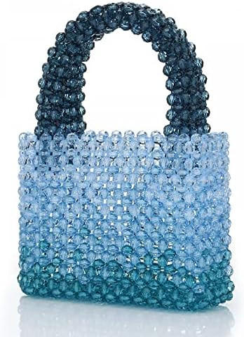 Women Acrylic Purse Mini Beaded Evening Handbags Handmade Gradient Transparent Blue Beads Tote Ba... | Amazon (US)