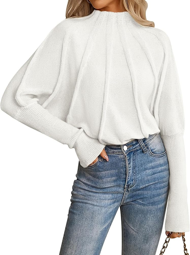 NALANISA Women's Mock Neck Batwing Sleeve Sweaters 2024 Fall Winter Oversized Knit Cute Pullover ... | Amazon (US)