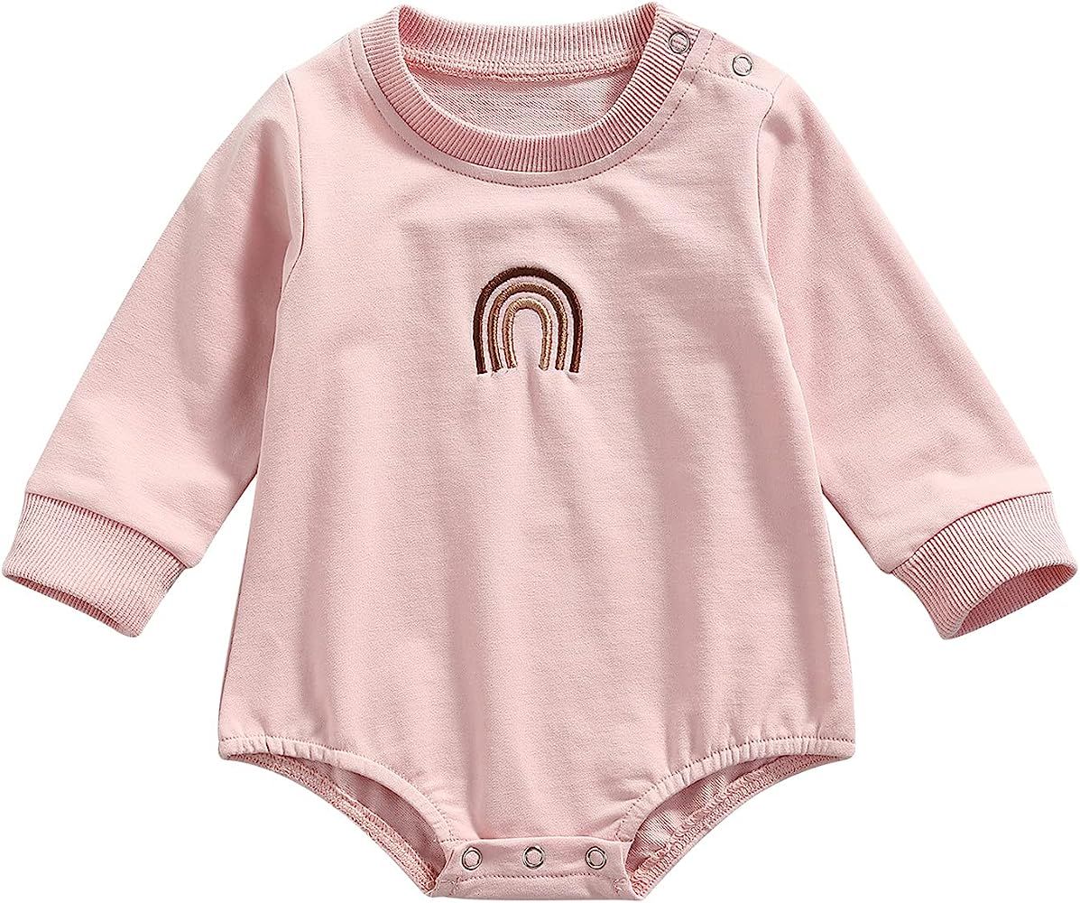 Amazon.com: Baby Boy Girl Crewneck Sweatshirt Romper Long Sleeve Oversized Sweater Bodyusuit Pull... | Amazon (US)
