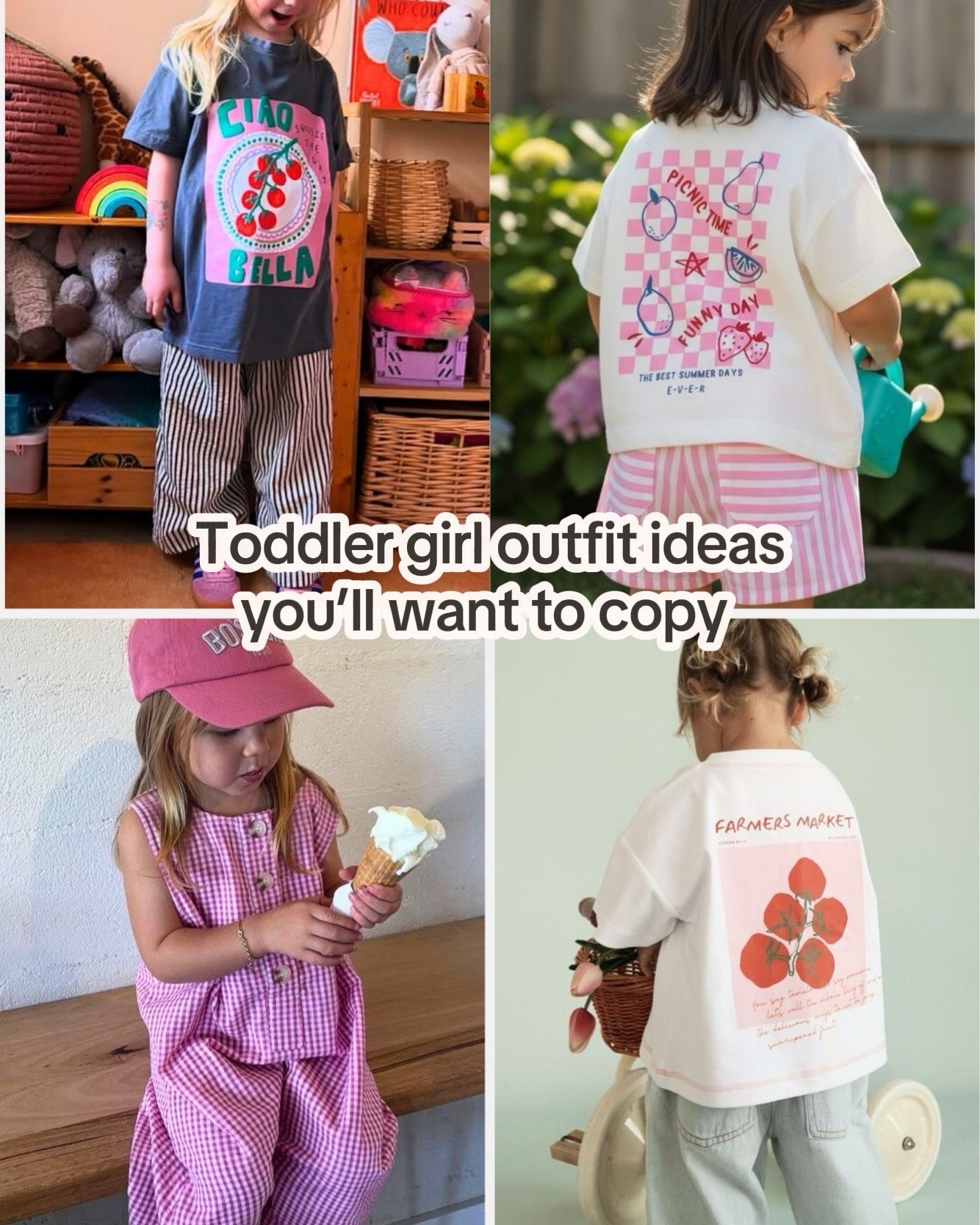 Cool toddler girl outfits that look straight out of Europe 🍒

Oversized tees, wide-leg pants, gingham sets and vintage graphics are the toddler outfits everyone is saving right now.