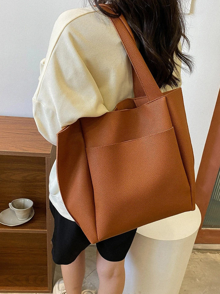 Litchi Embossed Shoulder Tote Bag for Women, Rookies & White-collar Workers | SHEIN