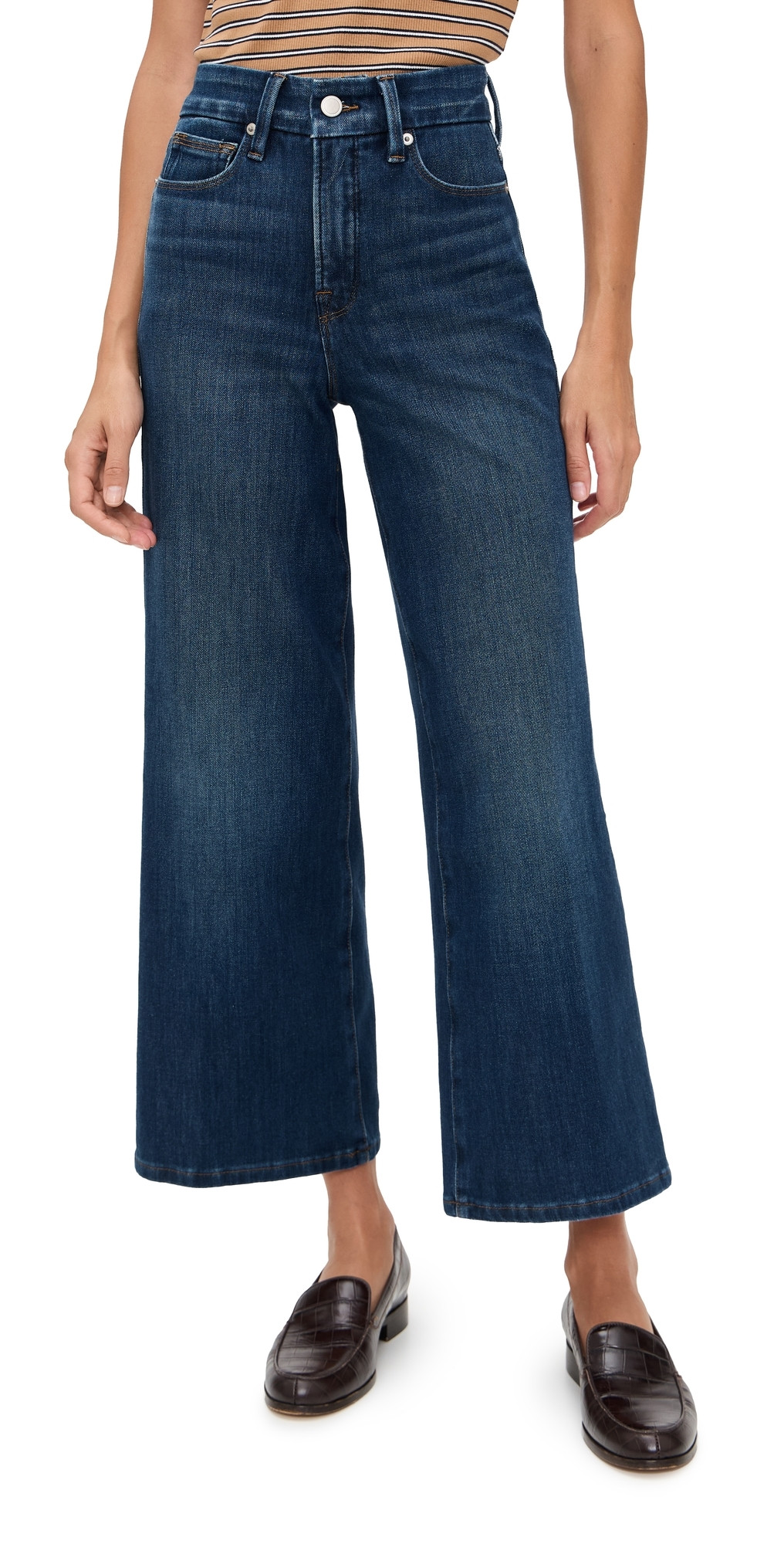 Good American Soft Tech Good Waist Palazzo Cropped Jeans indigo977 6 | Shopbop