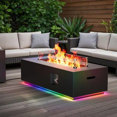 42" Propane Gas Fire Pit Table 50,000 Btu With Rgb Light And Tank Storage Table | Wayfair North America