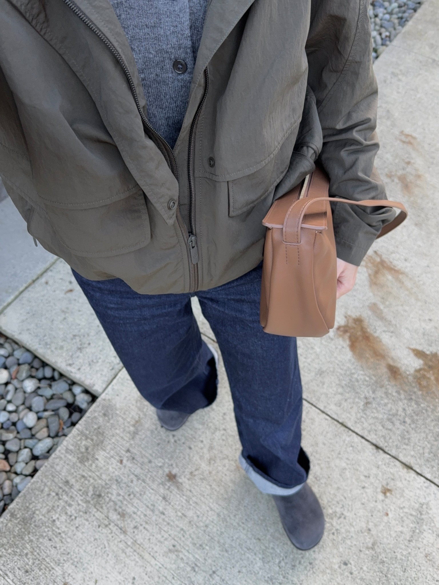 Lululemon effortless jacket. Sized up one size to size 6. 
Everlane cardi. Tts. In xs
Everlane jeans. Runs a little big. Didn’t have to size up for room. 
Common project mules. Runs small. I sized up one size 

#LTKfall #LTKpetite #LTKcanada
