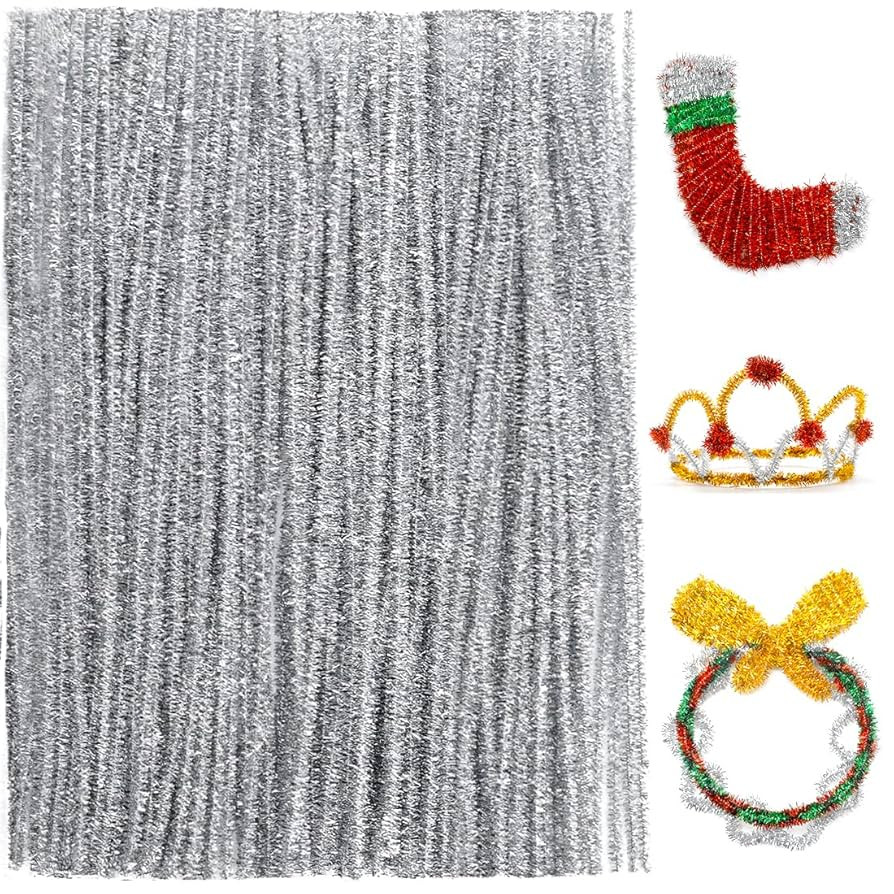 Praisebank Pipe Cleaners for Crafts (200pcs in Silver Glitter), Glitter Pipe Cleaners, 12 inch Lo... | Amazon (US)