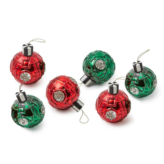Red & Green Metallic Glass Ball Ornaments, Set of 6 | MacKenzie-Childs