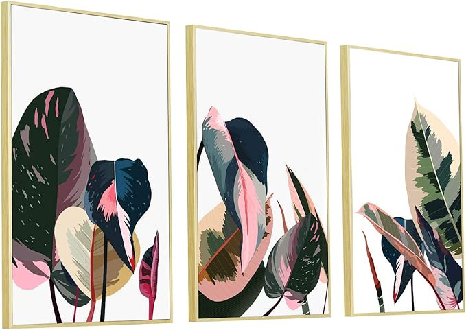 ArtbyHannah 3 Pack 20x28 Inch Botanical Framed Canvas Wall Art Decor with Tropical Plant Prints W... | Amazon (US)