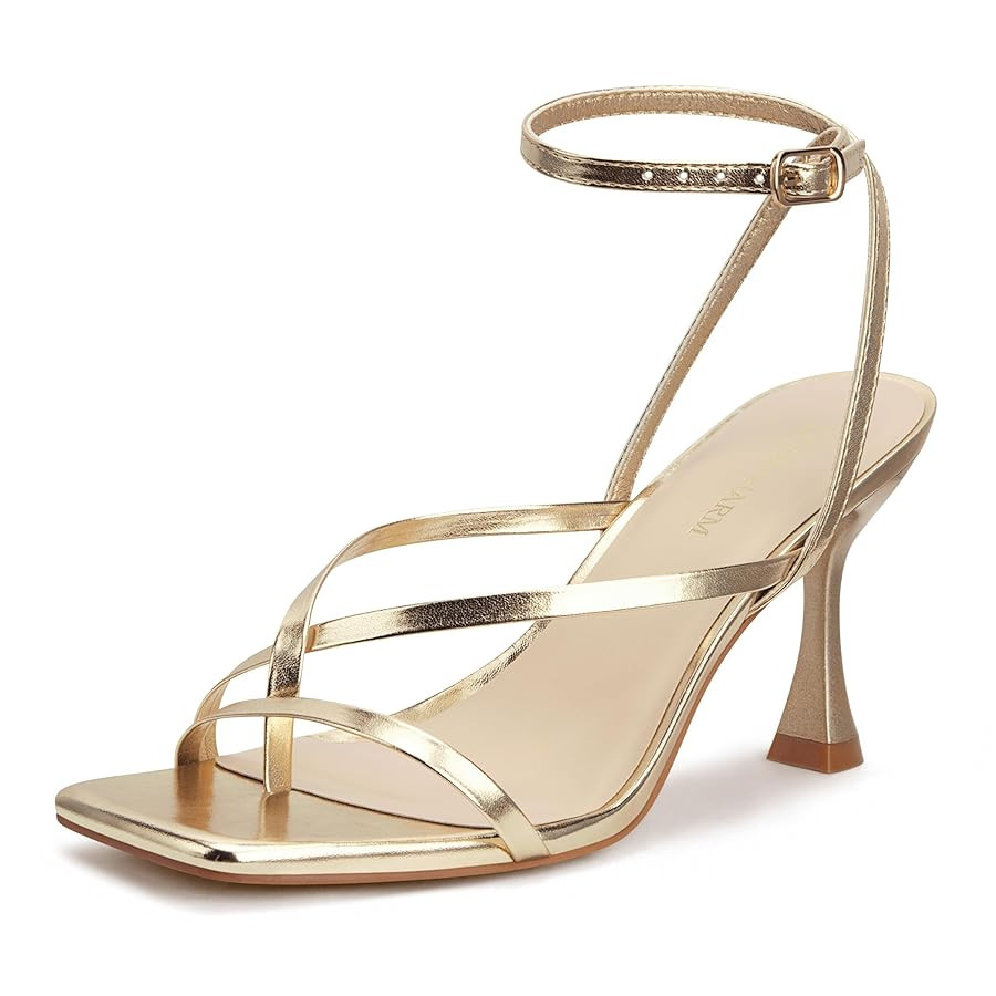 Women's Strappy High Heels Sandals Square Open Toe Ankle Strap Slingback Thong Stilettos Shoes fo... | Amazon (US)