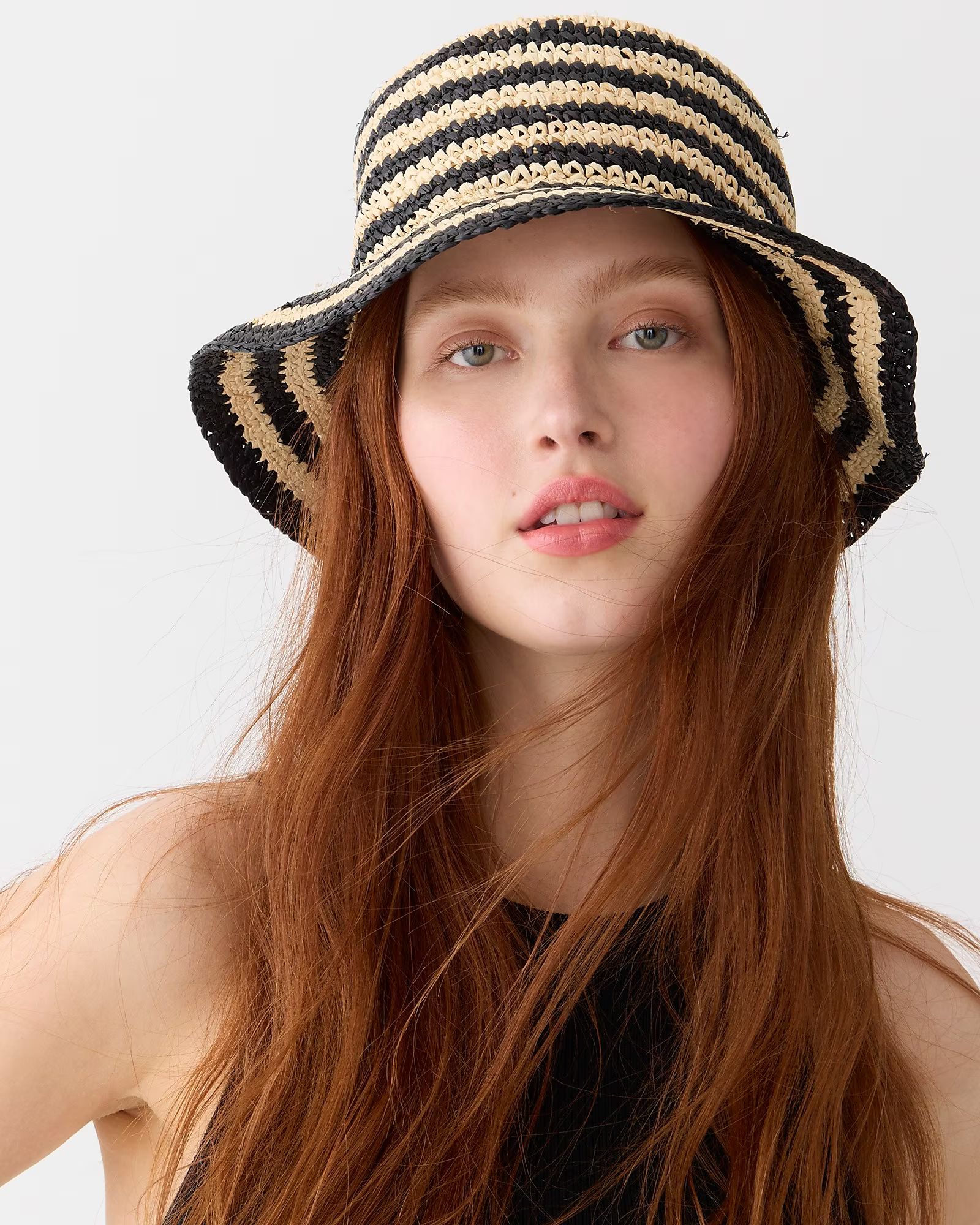 Raffia bucket hat in stripe | J.Crew US