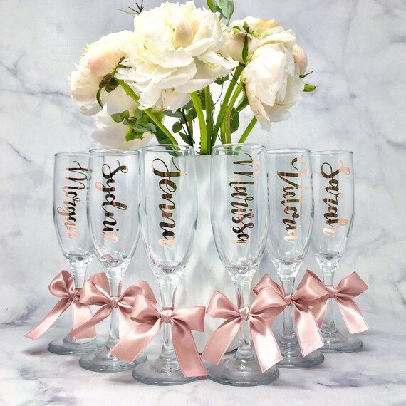 Personalized Champagne Flutes | Metallic | Calligraphy | Custom | Birthday | Bachelorette Party |... | Etsy (US)
