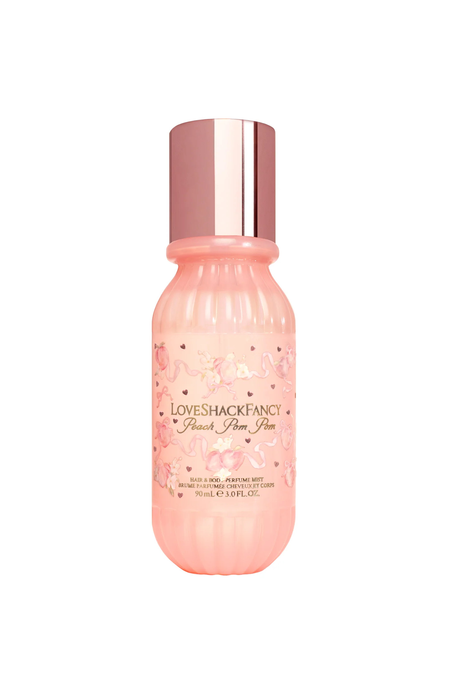 Mini Peach Pom Pom Hair & Body Perfume Mist with Candied Peach and Crystallized Sugar | LoveShackFancy