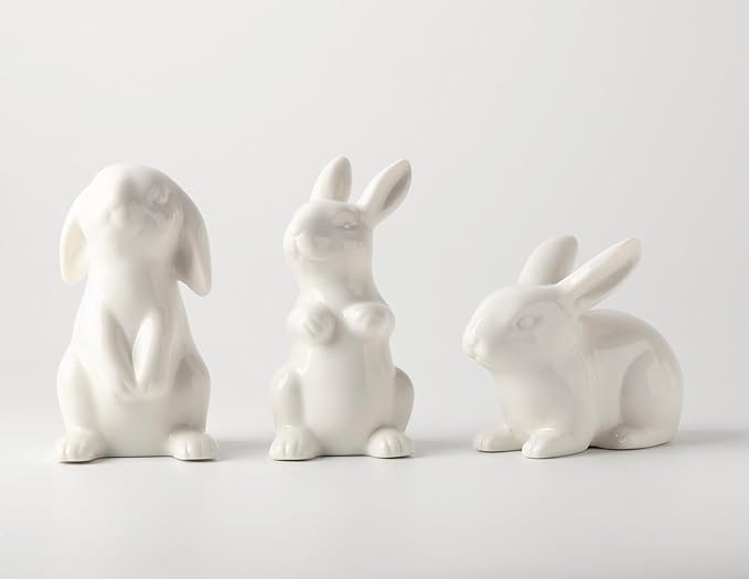 Ceramic White Rabbits Easter Bunny Decorations - Porcelain Bunny Rabbit Figurines for Easter Deco... | Amazon (US)