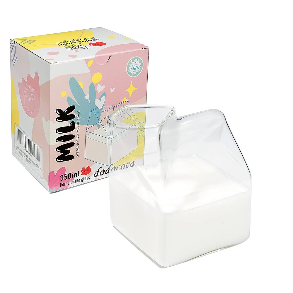 Glass Milk Carton Creamer Pitcher Cute Clear Kawaii Milk Carton Cup Mini Creamer Pitcher Containe... | Amazon (US)