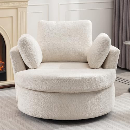 42IN Oversized Swivel Accent Chair and a Half Sofa Upholstered Big Round Barrel Chair Cute for Living Room Bedroom Hotel Office Corner Reading (Beige Boucle) | Amazon (US)