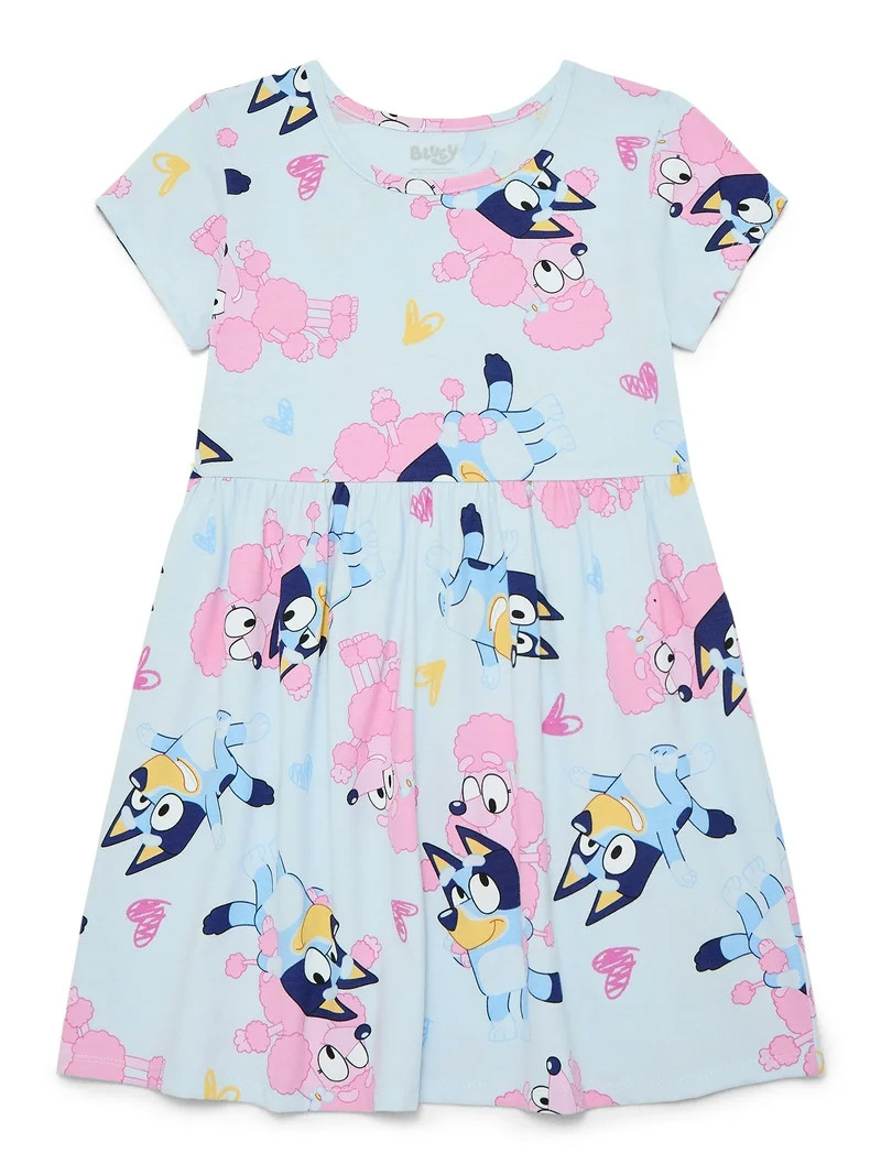 Bluey Girls Allover Print Dress with Short Sleeves, Sizes 4-12 | Walmart (US)
