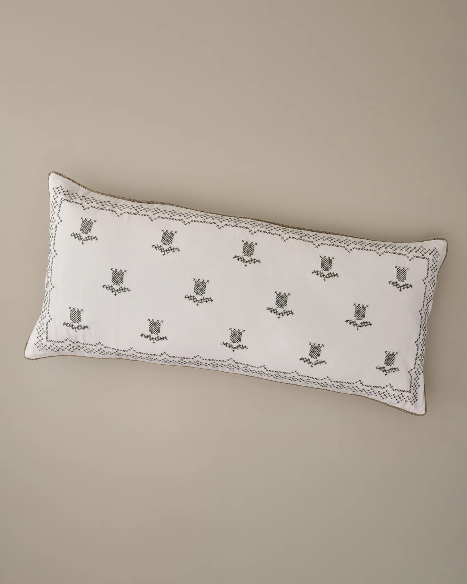 Daphne Green Tulip Embroidered Lumbar Pillow | Magnolia