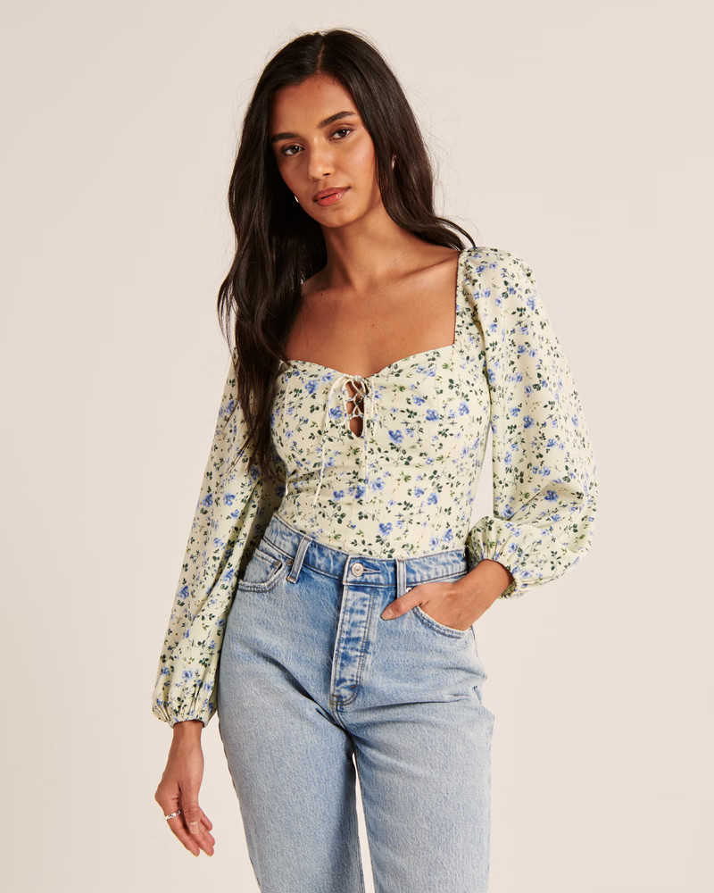 Puff Sleeve Lace-Up Sweetheart Blouse | Abercrombie & Fitch (US)