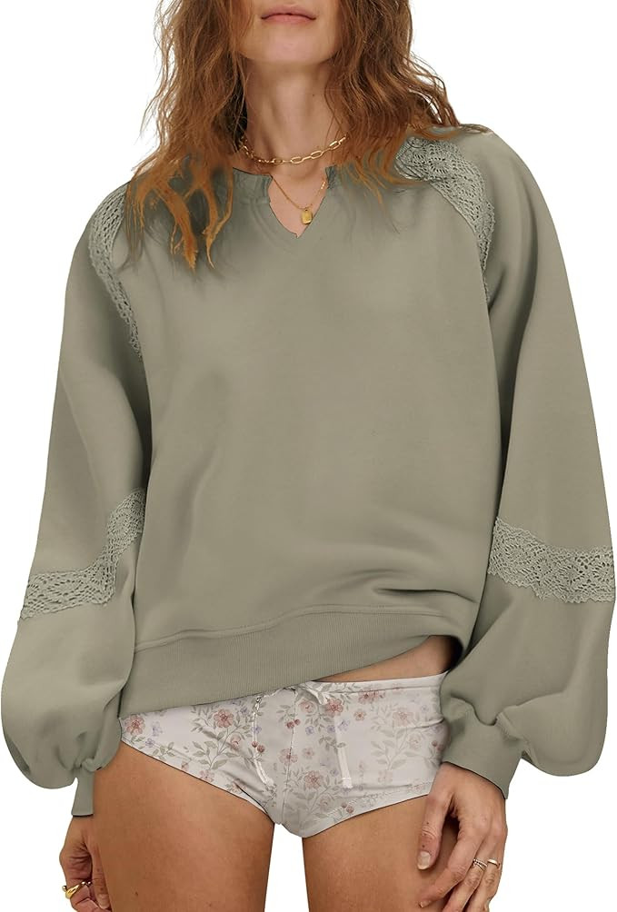 Gacaky Sweatshirt for Women Oversized Fleece Embroidered Crochet Hoodies Cropped Pullover Tops Fa... | Amazon (US)