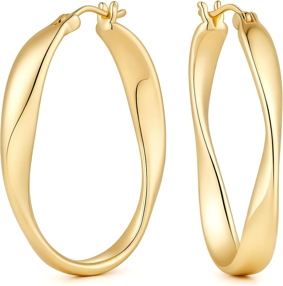 Gold Hoop Earrings for Women 14K Gold Earrings for Women Hoop Earring for Womens Hoops Oval Curve... | Amazon (US)