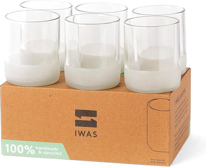 IWAS Upcycled Clear Drinking Glasses | 250 ML | 8.45 OZ | Set of 6 | Sustainable Water Glasses | ... | Amazon (US)