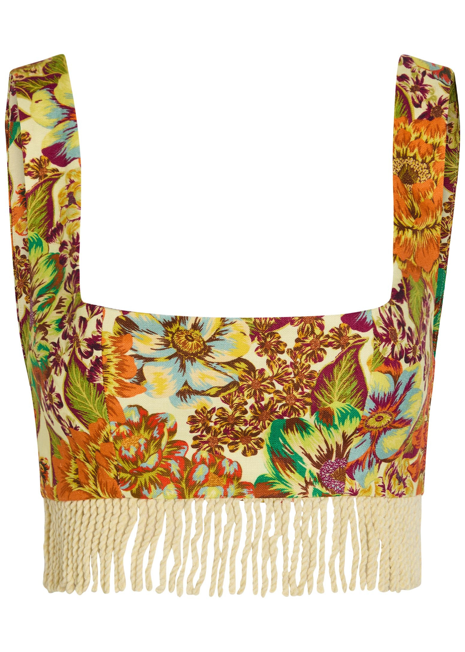 Lana floral-print fringed linen crop top | Harvey Nichols