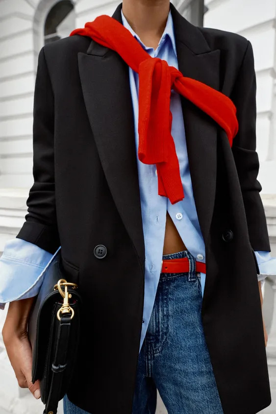Full-cut blazer with lapel collar, long sleeves, and shoulder pads. Front flap pockets. Front dou... | Zara US