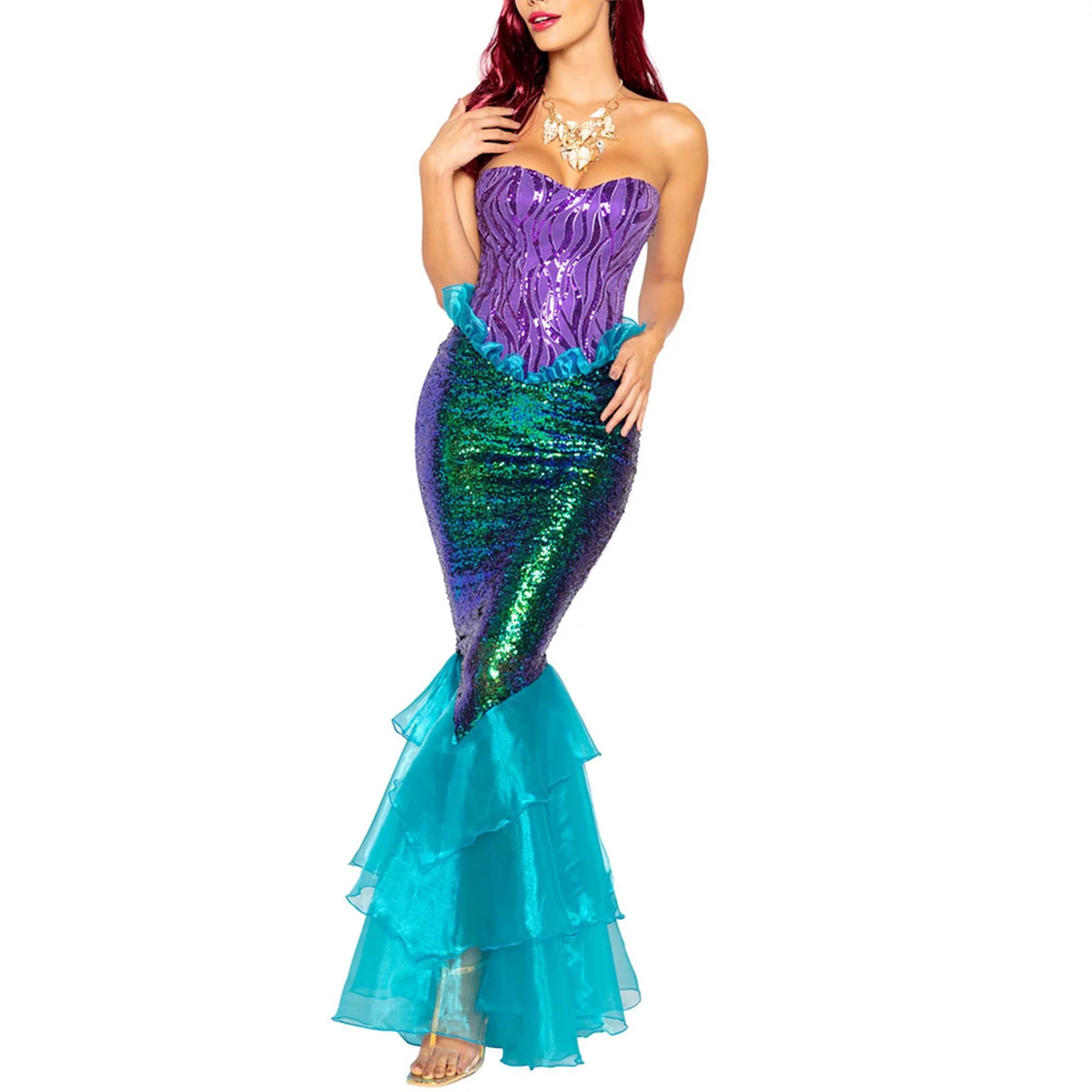 Genuiskids Women's Mermaid Party Costume Halloween Cosplay Fancy Dress Adults Tail Skirt High Wai... | Walmart (US)