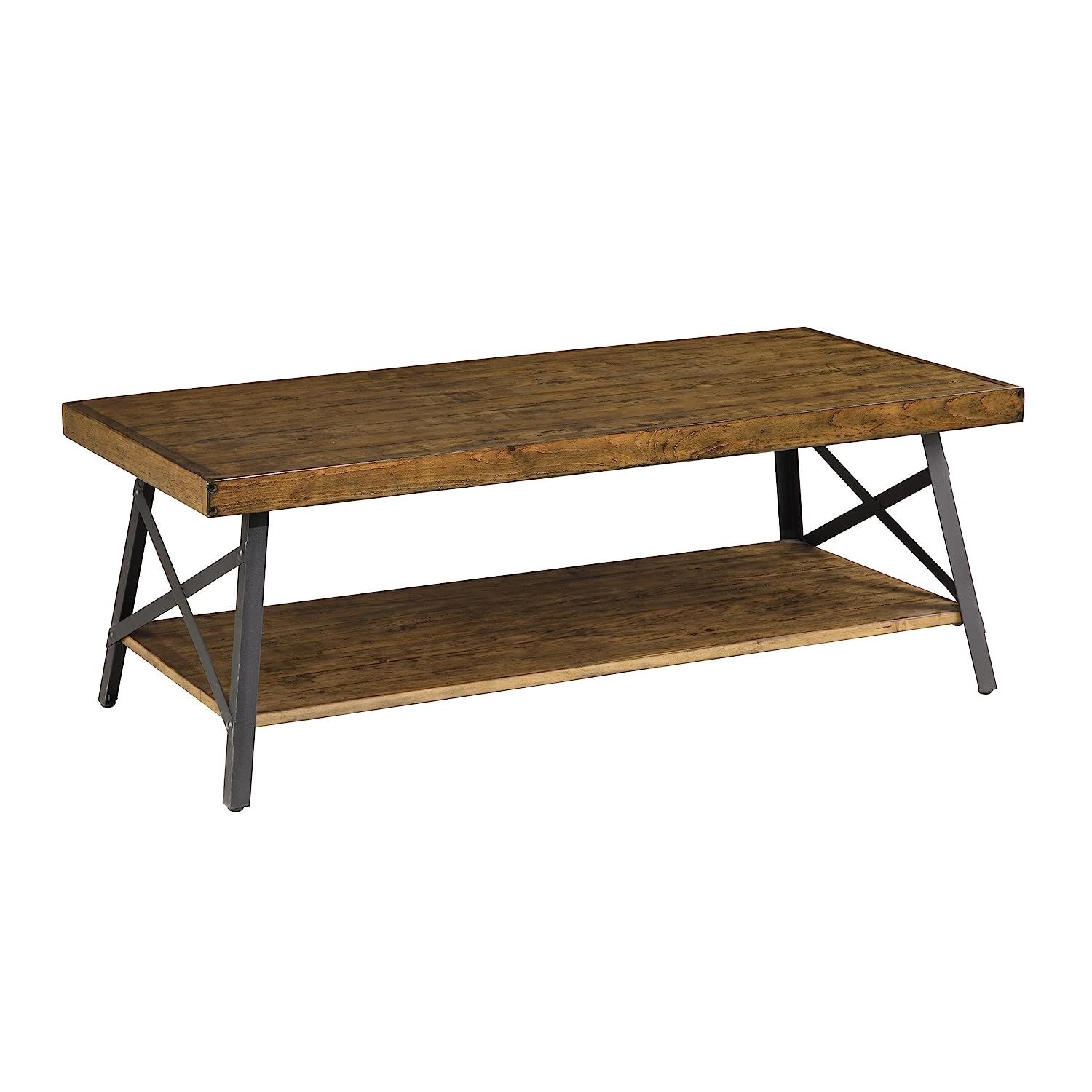 Emerald Home Chandler Rustic Industrial Solid Wood and Steel Coffee Table with Open Shelf | Amazon (US)