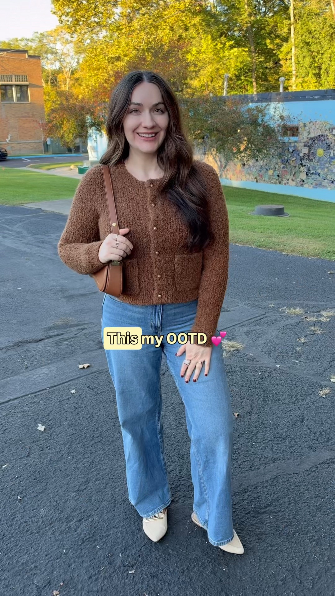 This fall outfit is on sale for Prime Big Deal Days 🍂 I linked the cardigan, wide leg jeans, and bag in my story, the deal is live! Amazon finds for the win 🫶🏻 fall outfits women over 50