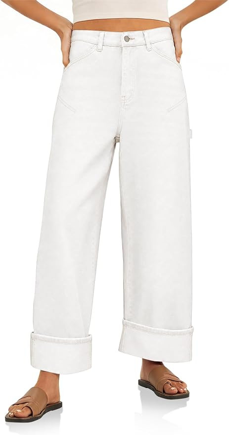 Cicy Bell Womens Wide Leg Jeans Baggy High Waisted Cuffed Denim Pants | Straight Leg\uff0cStretch... | Amazon (US)
