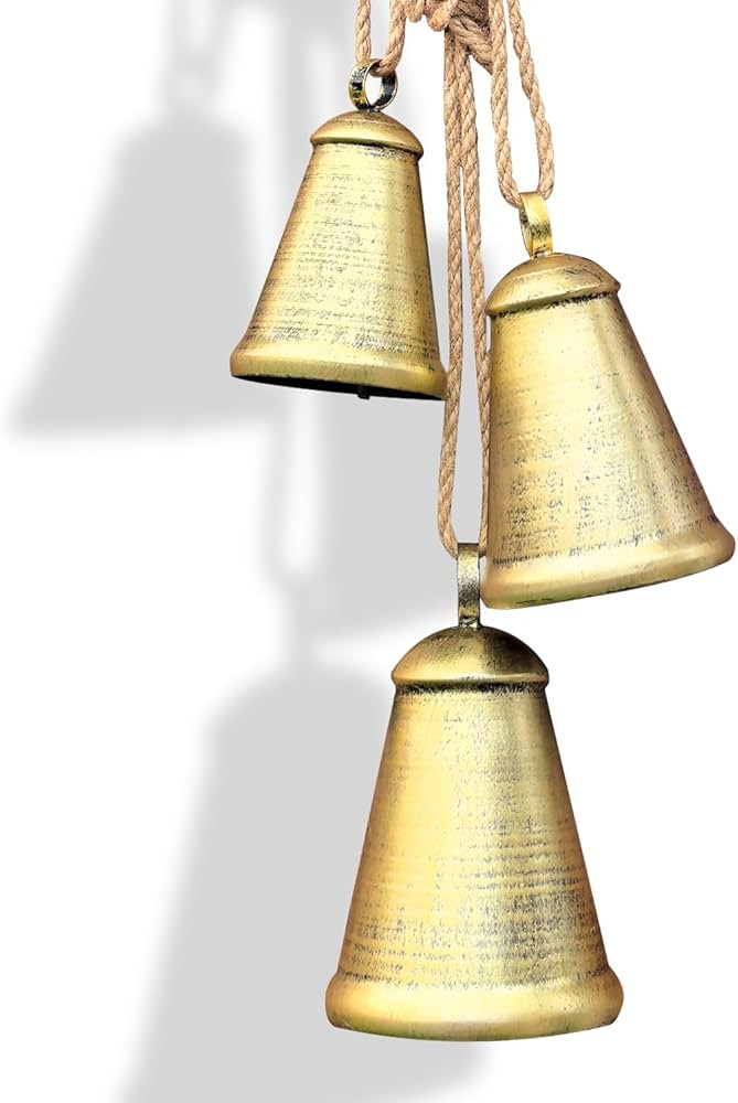 Christmas Bells，Handmade Rustic Christmas Bells, Vintage Iron Bells with Jute Rope for Hanging,... | Amazon (US)