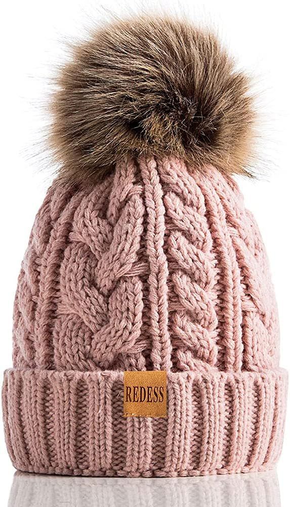REDESS Women Winter Pompom Beanie Hat with Warm Fleece Lined, Thick Slouchy Snow Knit Skull Ski Cap | Amazon (US)
