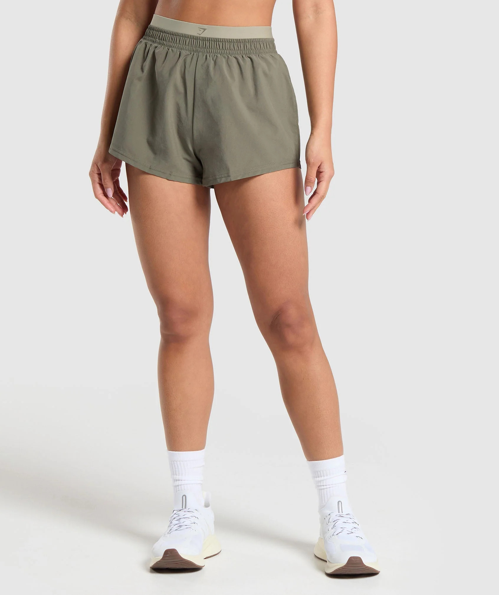 Gymshark Double Waistband Shorts - Base Green/Chalk Green | Gymshark US