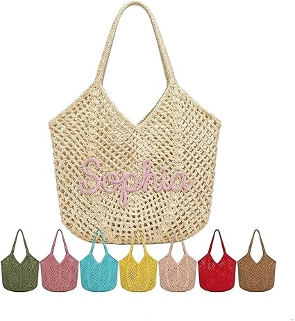 Personalized Crochet Beach Bag - Custom Name Woven Beach Tote Bag- Portable Lightweight Summer Tr... | Amazon (US)