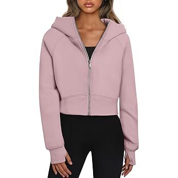 Trendy Queen Womens Zip Up Hoodies Cropped Sweatshirts Fall Outfits Casual Hooded Pullover Sweaters Tops Winter Clothes 2024 | Amazon (US)