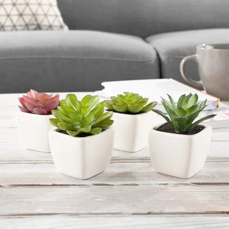 Faux Succulents Â– Assorted Lifelike Plastic Greenery Arrangements Decorative Ceramic Pots for... | Walmart (US)