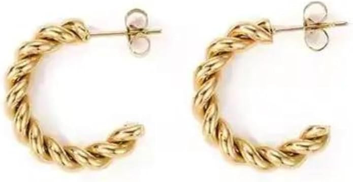 Boogey 18K Real Gold Plated Twisted Rope Round Hoop Earrings Chunky Hoop Earrings in Rose Gold, W... | Amazon (US)