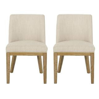 Noble House Elmore Beige and Weathered Natural Fabric Upholstered Dining Chairs (Set of 2) 109284... | The Home Depot